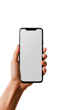 A hand holding a smartphone with a blank screen on a transparent background. png