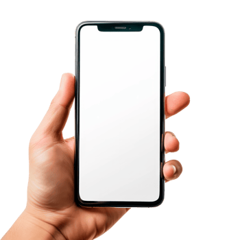 A hand holding a modern smartphone with a blank screen png