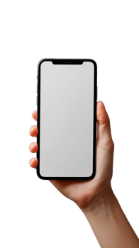 A hand holding a smartphone with a blank screen isolated on a transparent background. png
