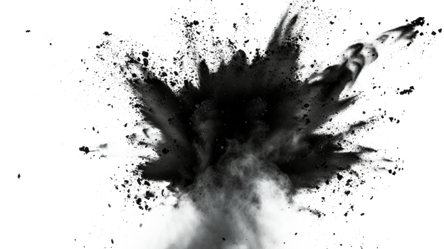Black smoke explosion with particles on a transparent background png