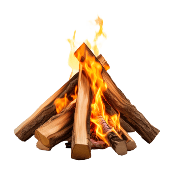 A vibrant campfire with burning logs and flames isolated on a transparent background. png