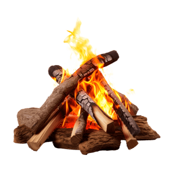 A vibrant campfire with burning logs and bright flames. png