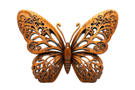 Wooden butterfly wall decor showcasing intricate craftsmanship and natural design for home interiors png