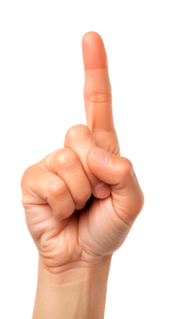 A hand gesture showing a single finger pointing upwards. png