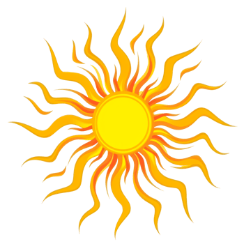A bright yellow sun with wavy rays symbolizing warmth and joy png