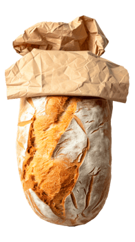 Freshly baked artisan bread loaf wrapped in paper packaging png