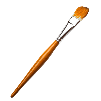 A close-up image of a paintbrush with an orange bristle and wooden handle png