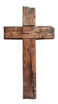 Rustic wooden cross isolated on a transparent background for religious themes png