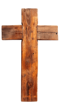 A rustic wooden cross isolated on a transparent background. png