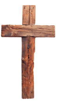 Rustic wooden cross symbolizing faith and spirituality on a transparent background png