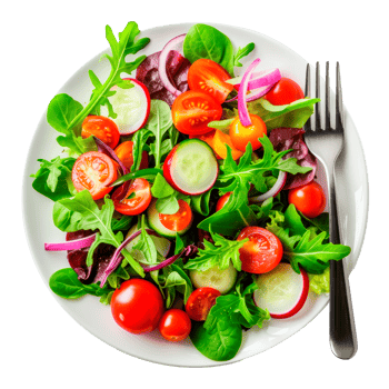 Fresh colorful salad with tomatoes cucumbers and mixed greens on a plate png