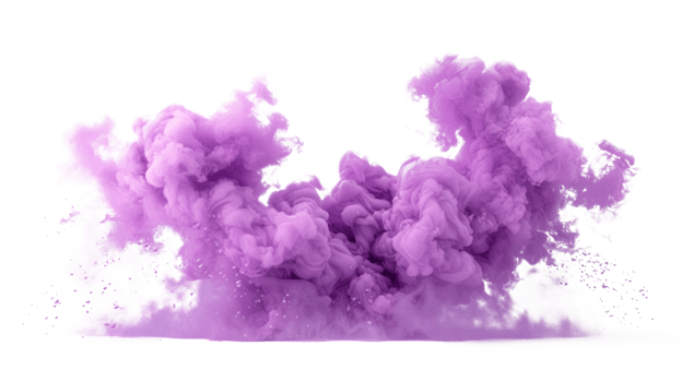 Purple smoke cloud explosion effect on a transparent background png