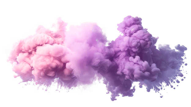 Colorful smoke cloud with purple and red hues on transparent background png