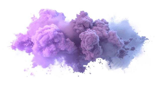 Colorful purple smoke cloud isolated on transparent background for design. png