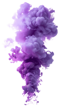 Vibrant purple smoke cloud isolated on transparent background for creative use. png