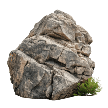 Large boulder rock with rough texture and surrounding greenery png