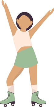 Woman Playing Roller Skate in Flat Design. vector