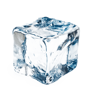 A clear ice cube with a blue tint, perfect for cooling drinks. png
