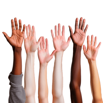 A diverse group of hands representing unity and support in community. png