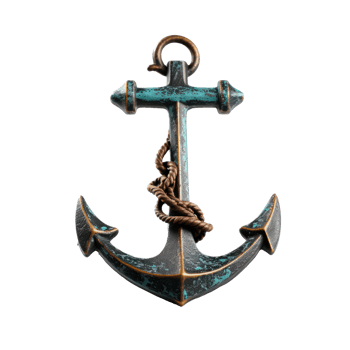 Rustic metal anchor with rope detail isolated on transparent background png