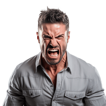 A man expressing intense anger and frustration with a loud scream png