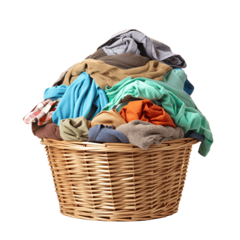 A basket filled with a heap of assorted laundry and clothes png