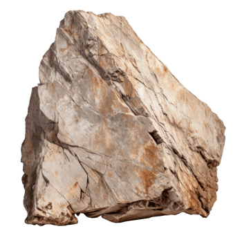 A large natural rock with a rough texture on a transparent background. png