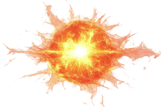 Bright orange sunburst with fiery rays radiating outward in a vivid display of energy and light png
