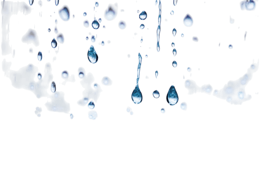 Water droplets falling in a serene and minimalist setting with white background png