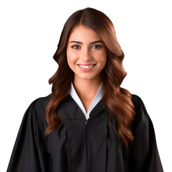 A smiling female graduate in a black gown and cap. png