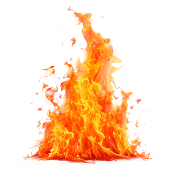 A vibrant flame with orange and yellow colors on a transparent background png