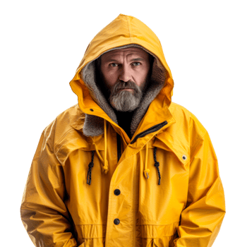 Portrait of a man in a yellow waterproof jacket against a transparent background png