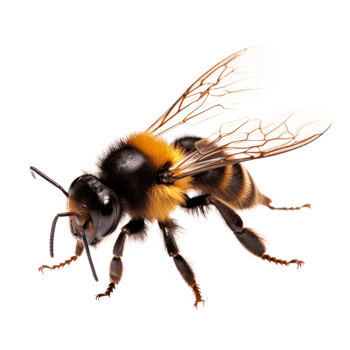 Detailed closeup of a bee showcasing its wings and body features png