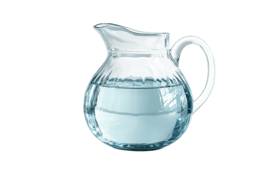 Clear glass pitcher filled with water on a white background, perfect for dining or serving beverages png