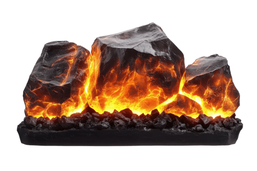 Dynamic display of glowing rocks with fiery illumination in a decorative arrangement png