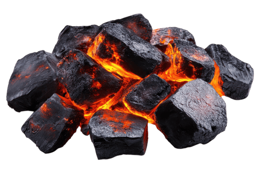Glowing charcoal pieces ignite warmth and energy for outdoor cooking and grilling activities png