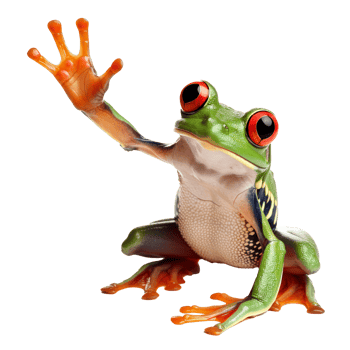 A vibrant tree frog with red eyes and colorful limbs isolated on transparent background. png