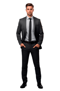 Professional man in a suit standing confidently with hands in pockets png