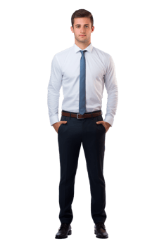 Confident businessman in formal attire standing with a neutral expression png