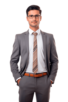 Confident businessman in a suit posing with a smile on a transparent background png