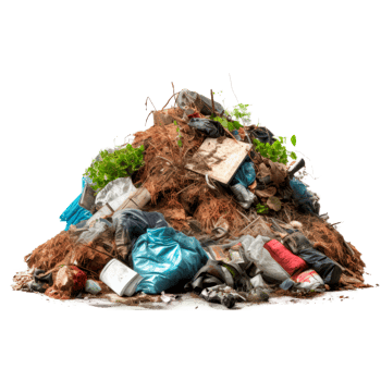 A large pile of mixed waste and garbage on a transparent background png