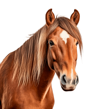 A majestic brown horse with a flowing mane on a transparent background png