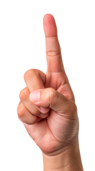 A hand raised with an index finger pointing upwards. png