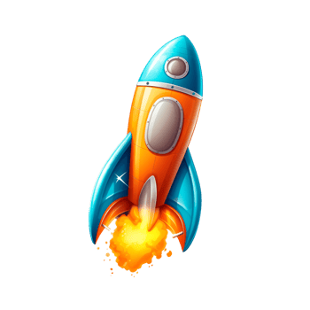A colorful rocket launching into space with flames and smoke. png