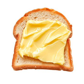 Slice of bread topped with creamy butter spread isolated on white background png