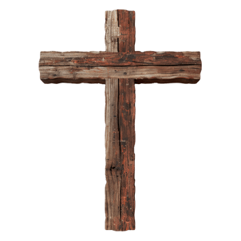 Rustic wooden cross symbolizing faith and spirituality on transparent background png