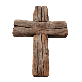 Rustic wooden cross symbolizing faith and spirituality on a transparent background png