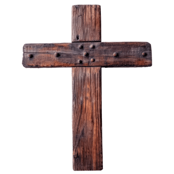 Rustic wooden cross symbolizing faith and spirituality on a transparent background png