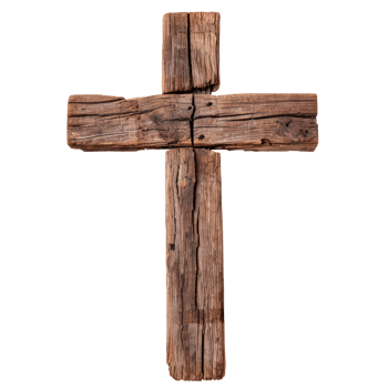 Rustic wooden cross symbolizing faith and spirituality on transparent background png