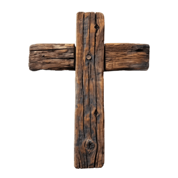Rustic wooden cross symbolizing faith and spirituality on transparent background png